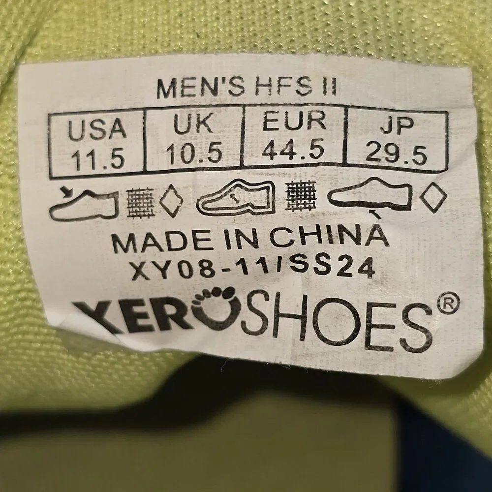 Xero Shoes HFS II Men's Size 11.5 Blue Neon Green Running Shoes (XY08-11/SS24)